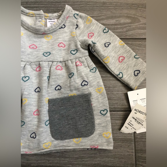 Nordstrom|Baby girl gray heart print long sleeve tunic dress w pockets•••NWT - Picture 2 of 6